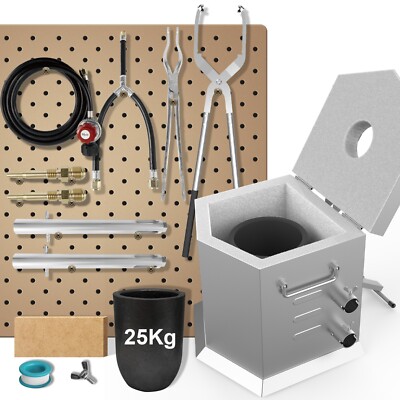 25KG Propane Furnace Kit w/ 2 Crucible Tongs,Smelting Gold Metal Recycle 2700 