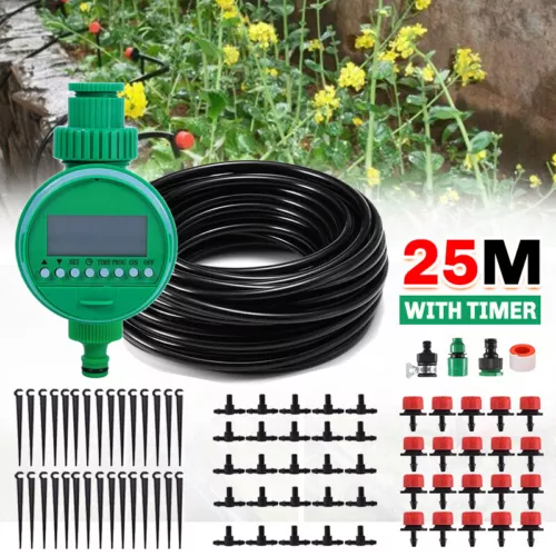 25M Automatic Drip Irrigation System Garden Plant Spray Self Watering Timer Kit - Picture 1 of 17