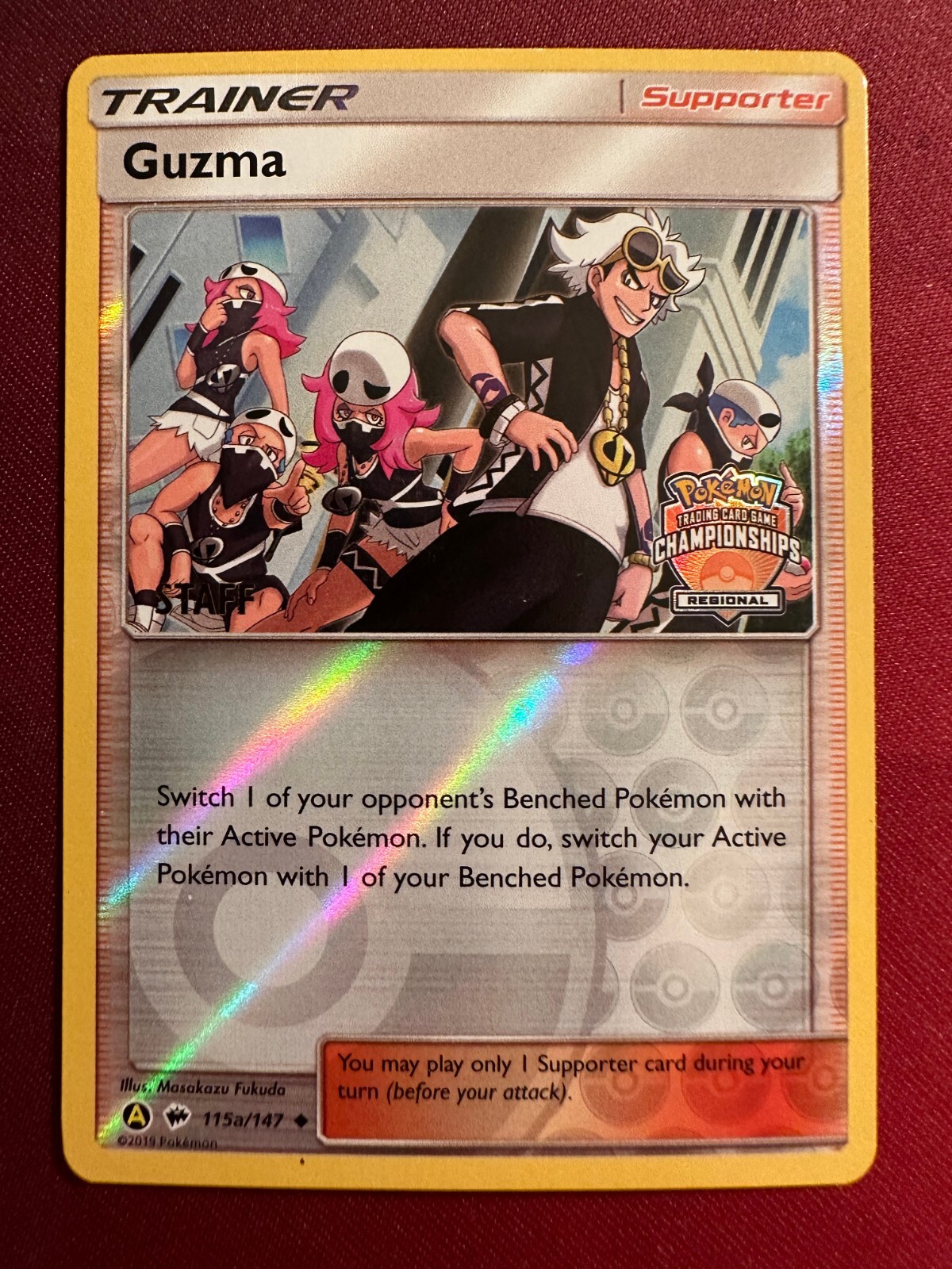 GUZMA 115a/147 Burning Shadows STAFF STAMPED REGIONALS PROMO Pokemon card NM
