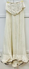 Antique Edwardian Petticoat Slip White Cotton Hem Ruffle,Brown Trim,Small