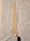 Vintage 3 Strand Faux Pearl Necklace With Rhinestones & Pearl Pendant. Mint Cond — photo 2
