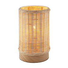 Traditional Natural Woven Rattan Table Lamp with Rubber Wood Base by Happy Ho...