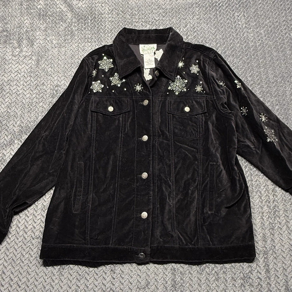 VTG Quacker Factory Jacket Women M Capture The Magic Snowman Black Embroidered - Image 4 of 4