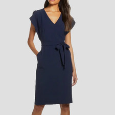 **1786 Eliza J Ruffle V Neck Sheath Dress Sz 12 Navy