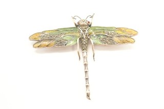 Sterling Silber Libelle Brosche Markasit Emaille (17g)