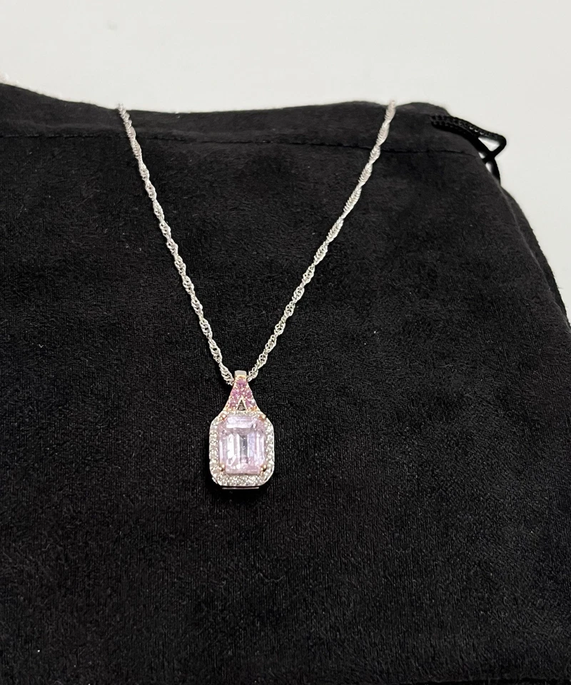 "Collar colgante de plata de ley sobre rodio rosa kuncita con cadena de 18""" Foto 4 de 4