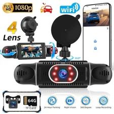 Dash Cam 4 Channel 360° Front Rear DashCam FHD 1080P Car Camera 64GB