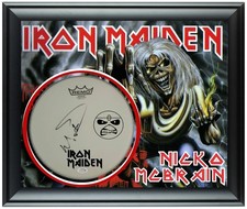 Iron Maiden Nicko McBrain Autographed Custom Framed Drum Head Drumhead Display A