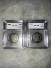 2x ICG Graded Barber 1/2 Dollars VG8 1908-D & G6 1908-O 90% Silver