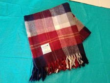 Blanket Vintage Faribo Maroon Deep Red Blue Plaid Fringe 54x54 Throw Soft