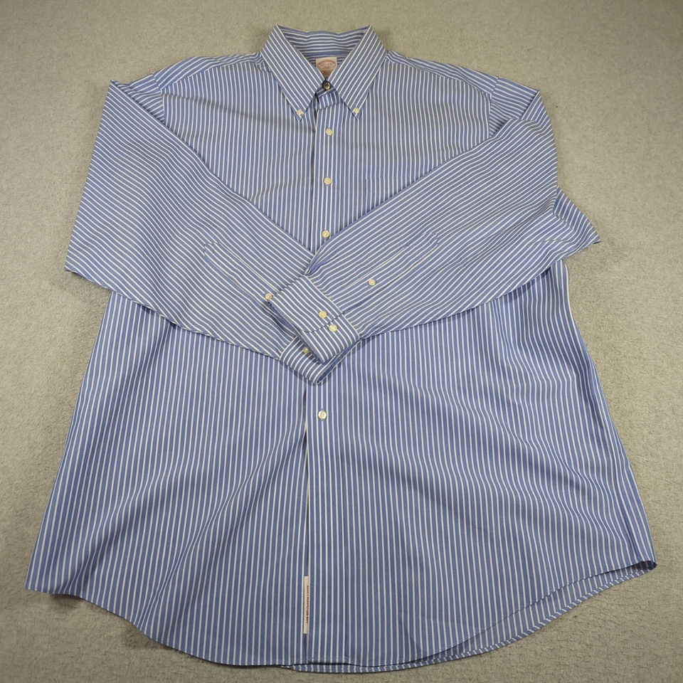 Camisa Brooks Brothers Para Hombre 17.5 Azul Rayas Manga Larga Vestido Con Botones Foto 2 de 4