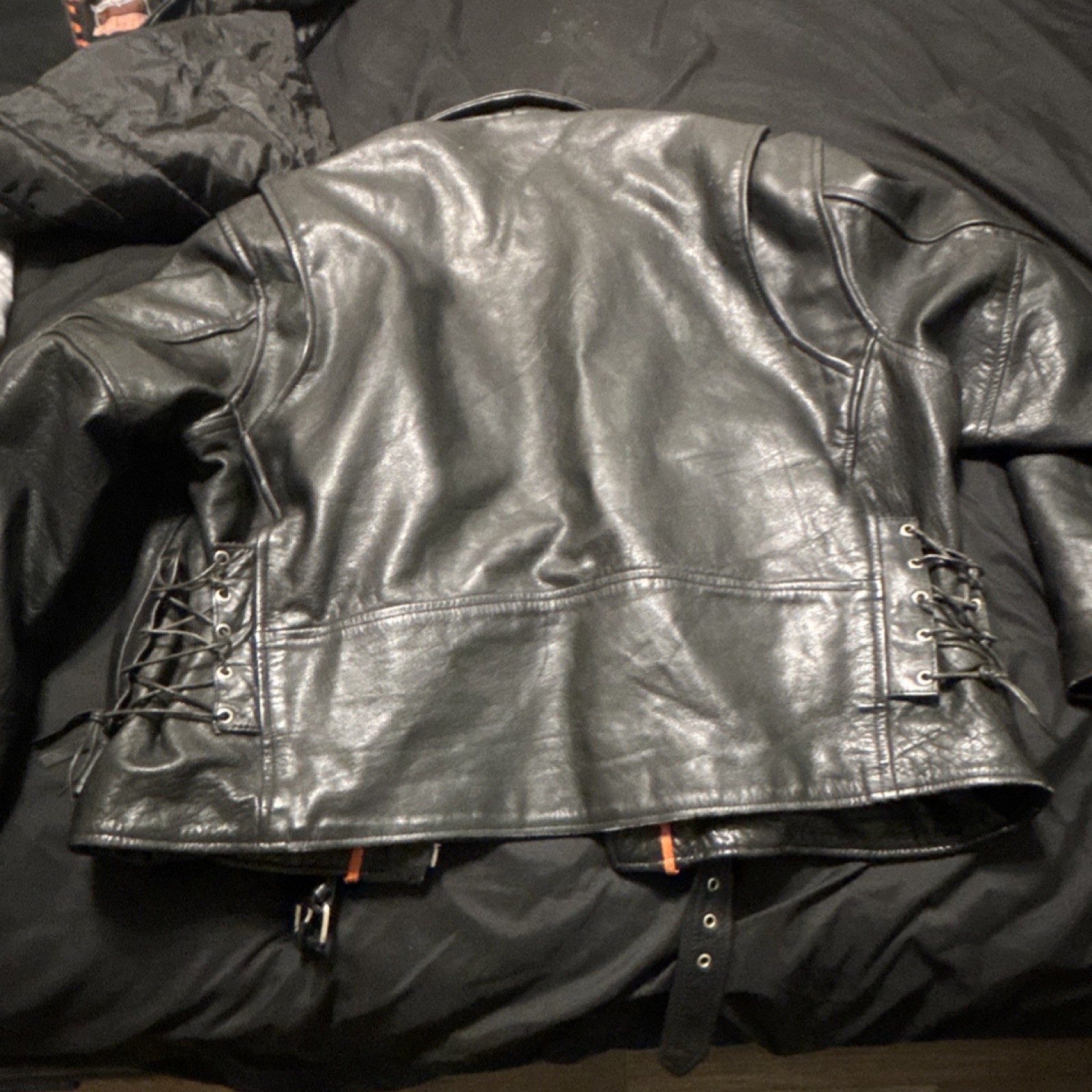 Interstate Leather Black Biker Jacket Zipper Belt… - image 3