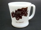Vintage Fire-King 1904 Cadillac Milk Glass Coffee Mug
