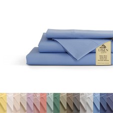 Linen Home 100 Cotton Percale Sheets King Size, Baby Blue, Deep Pocket, 4 Pi...