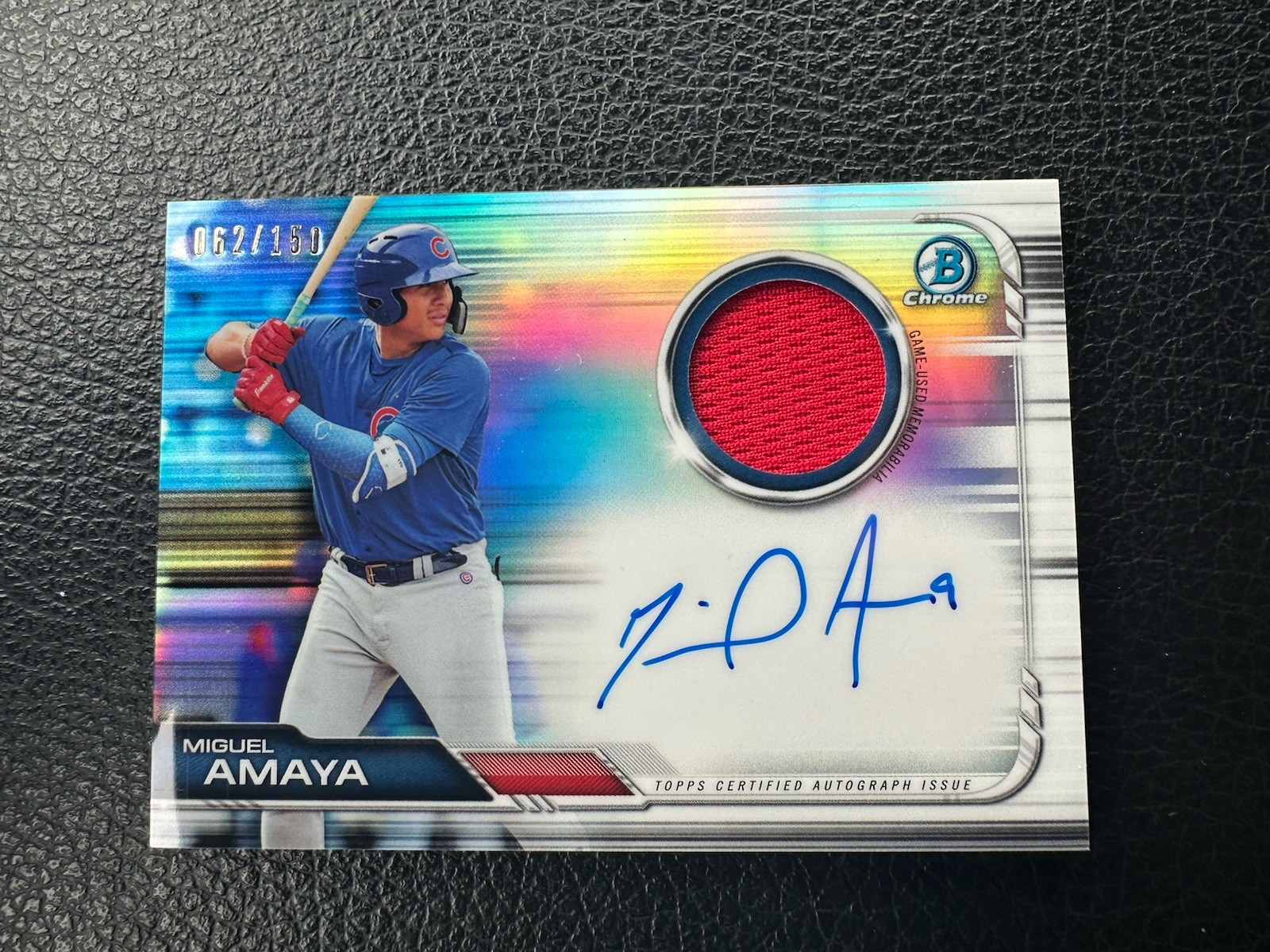 MIGUEL AMAYA 2019 Bowman Chrome On Card Auto Relics /150 RC Chicago Cubs