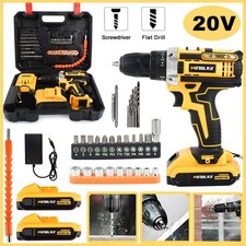 20V Electric Drill Cordless Fast Screwdriver Set Power Tool W/2 Battery&Charger