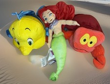 Disney Princess Little Mermaid Lot- Ariel, Flounder Sebastian Plush Pillow Doll