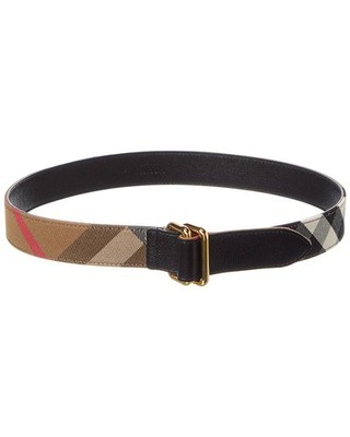 Burberry Check Canvas & Leather Belt Women's Black S