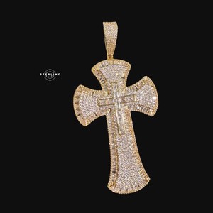 Authentic 14k Gold Plated Iced Out 3D Cross Pendant + AntiTarnish Rope Chain