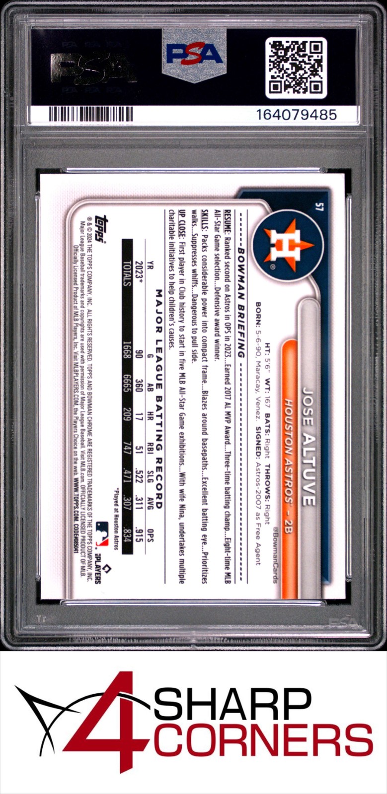 2024 BOWMAN CHROME #57 JOSE ALTUVE POP 3 PSA 10 view 2