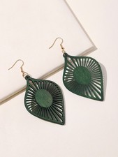 Green Hollow Leaf Cutout Drop Earrings One Size