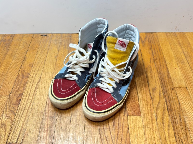 Vans SK8-Hi Top Blue Red Yellow Checker BMX Pre Owned Mens 10.5 Shoes Sneakers