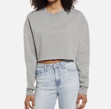 Socialite Women s Crewneck Fleece Crop Gray Sweatshirt Size M NWT