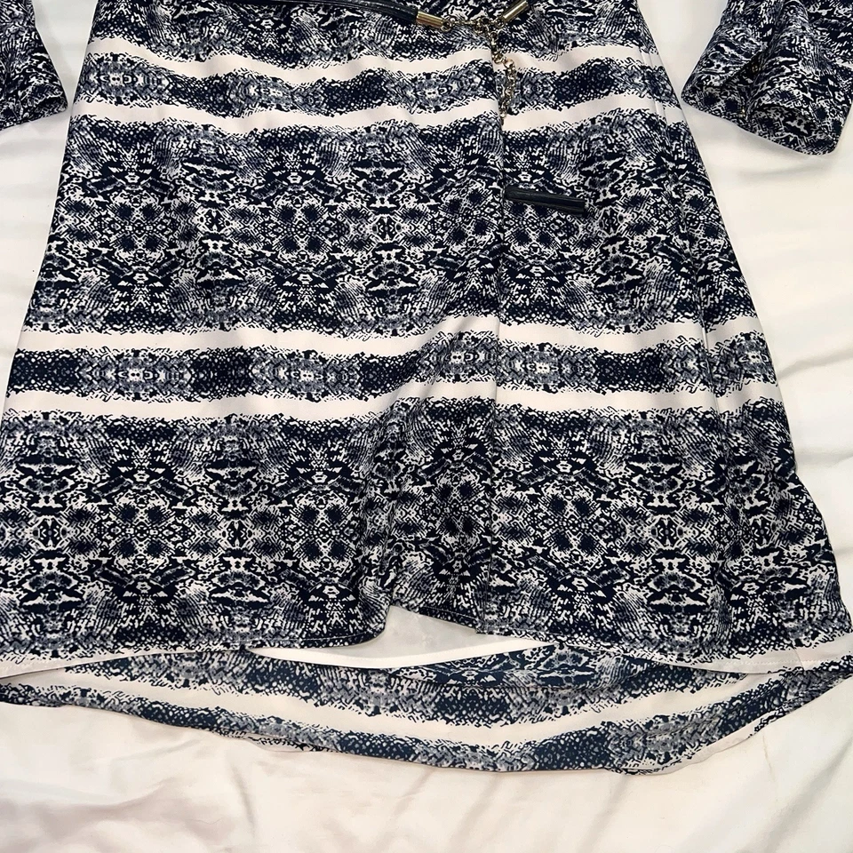 Vestido Antonio Melani Talla 10 Azul Blanco Cinturón Cambio Manga Larga Trabajo Carrera Foto 3 de 4