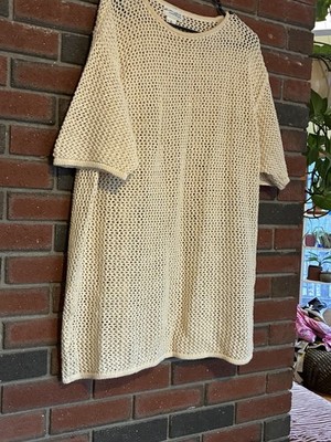 Austin Lane Beige Open Knit Cotton Pullover Top Round Neck Short Sleeve men s Xl