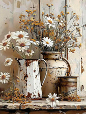 Rustic Flowers Diamond Art Kit for Adults 12x16 Inch 5D Rhinestone Painting DIY