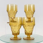 Vintage Anchor Hocking Topaz Amber Georgian Footed Glasses Iced Tea Set Of 4 MCM