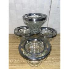 Vtg Jeannette 3 pc Caviar Shrimp Cocktail Sets (4) w/ Stainless Rings Excellent