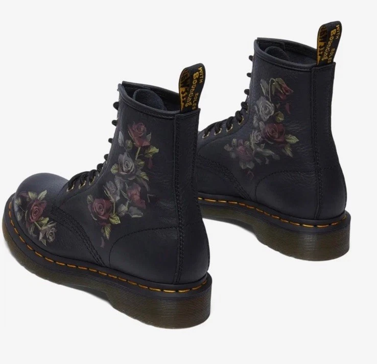 全新 女式 尺码 9 Doc Martens 1470 花卉皮革战斗靴 — 第 3/4 张图片