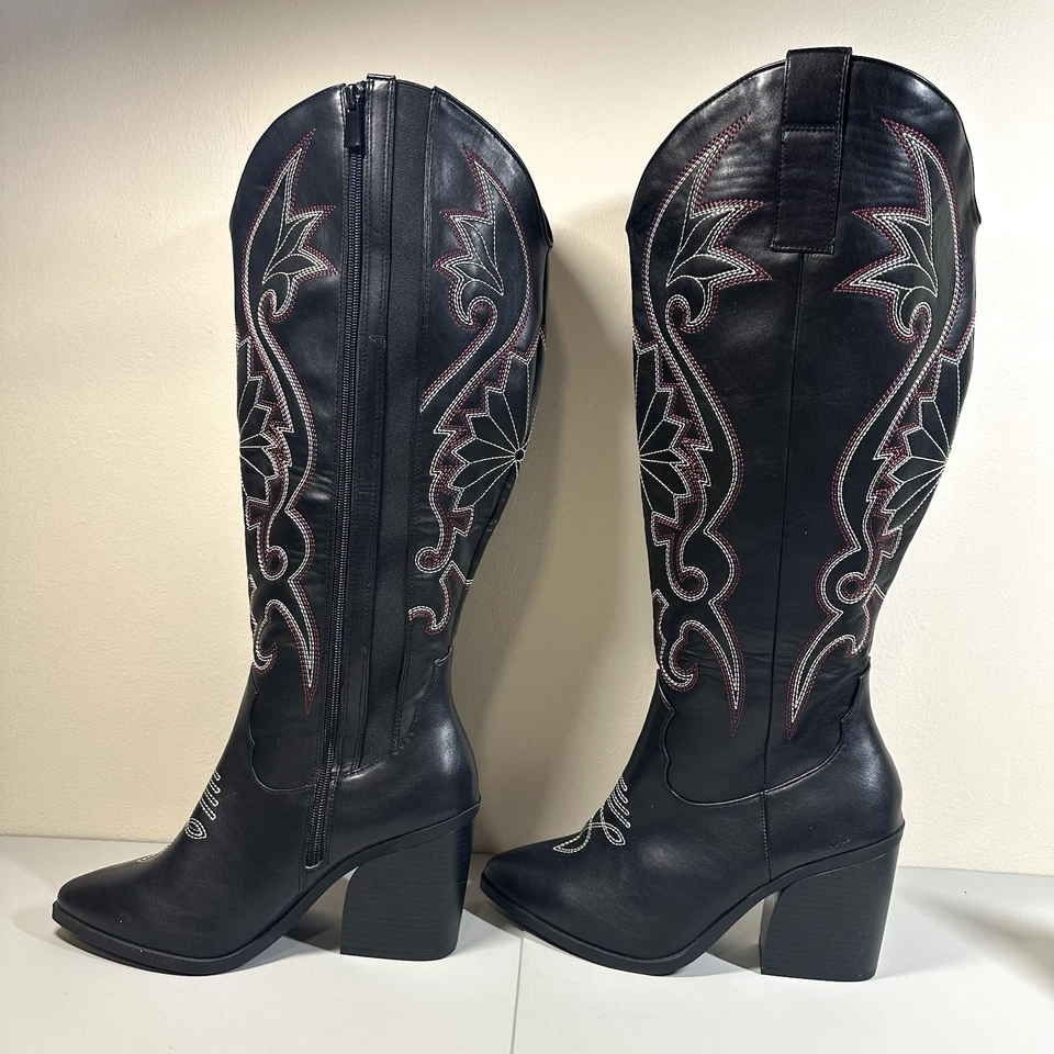 Torrid Womens Tall Western Cowboy Boot Black 8.5 WW Width Vegan - Image 2 of 4