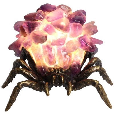 Amethyst Crystal Spider Lamp - Natural Cluster Stone Desk Decor, Dimmable Got...