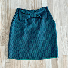 vtg 80s 100 wool bow front green black skirt evan-picone Small knee length