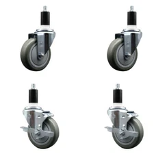4 Inch SS Gray Poly Wheel Swivel 1-3/8 Inch Expanding Stem Caster Set 2 Brakes