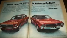 1968 AMC Javelin SST large-mag 2-pg car ad - Unfair comparison to 1967 Mustang