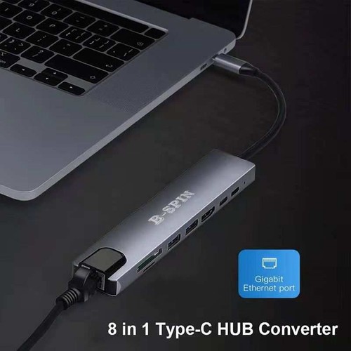 8 in 1 USB-C HUB Type-C USB Multi 3.0 4K HDMI RJ45 Ethernet Micro SD TF OTG - Picture 3 of 11