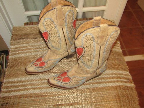Corral Teen A 1031 Youth Girls sz 4.5 Heart Wing Leather Cowgirl Snip Toe Boots - Picture 3 of 11