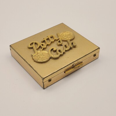 Vtg Coin Petty Cash Gold Tone Compact Money Office Desk Car Storage Change