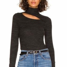 New N:Philanthropy Cambria Charcoal Soft Long Sleeve Bodysuit Womens Chest Cut
