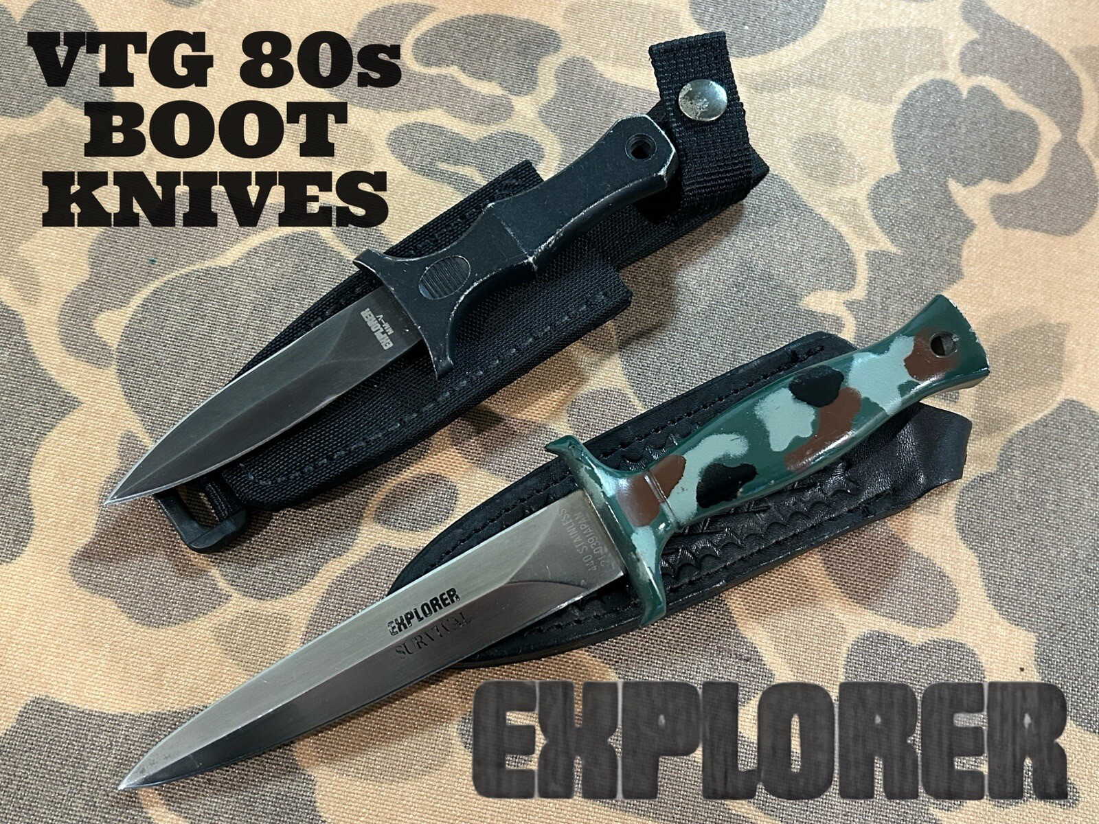 Vintage EXPLORER Japan Boot Knives 80s survival Combat Dagger Knife