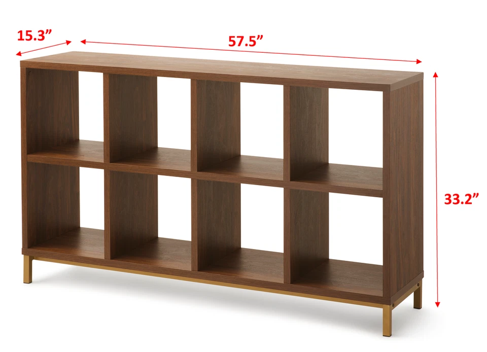 8 Cube Storage Organizer Bookcase with Metal Base Sturdy Durable Vintage Walnut - Image 4 of 4