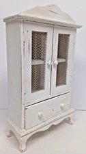 WOOD 15” FRENCH CHIC BOJO QUEEN ANNE JEWELRY BOX ARMOIRE CABINET DOUBLE DOORS