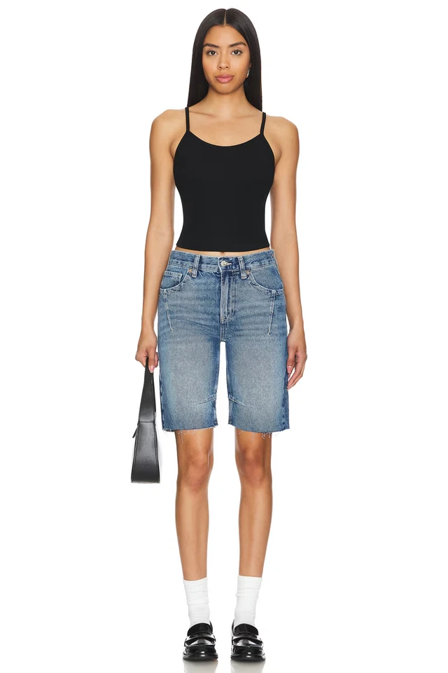 Free People Ghost Town Long Denim Shorts in Blue Size 31 RRP £78 - Image 4 of 4