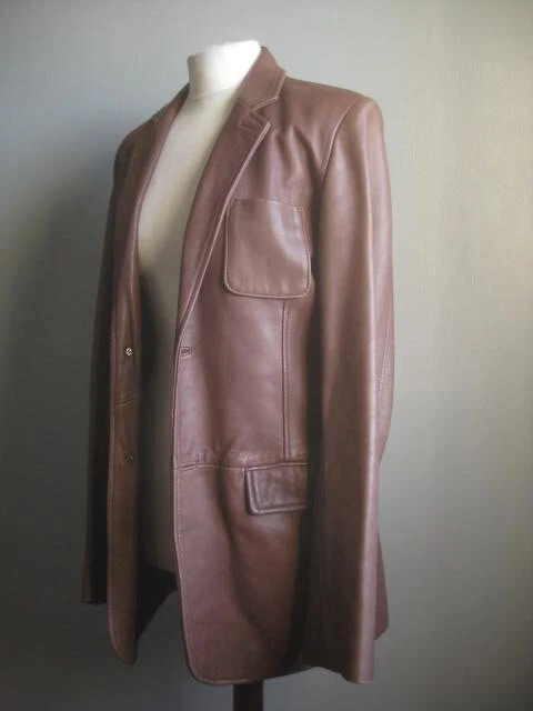 REISS LEATHER JACKET 36 38 small mens real soft distressed box blazer tan camel - Image 3 of 4