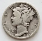 1939 P US. 90% Silver Mercury Dime 10 ¢ - Philadelphia Mint