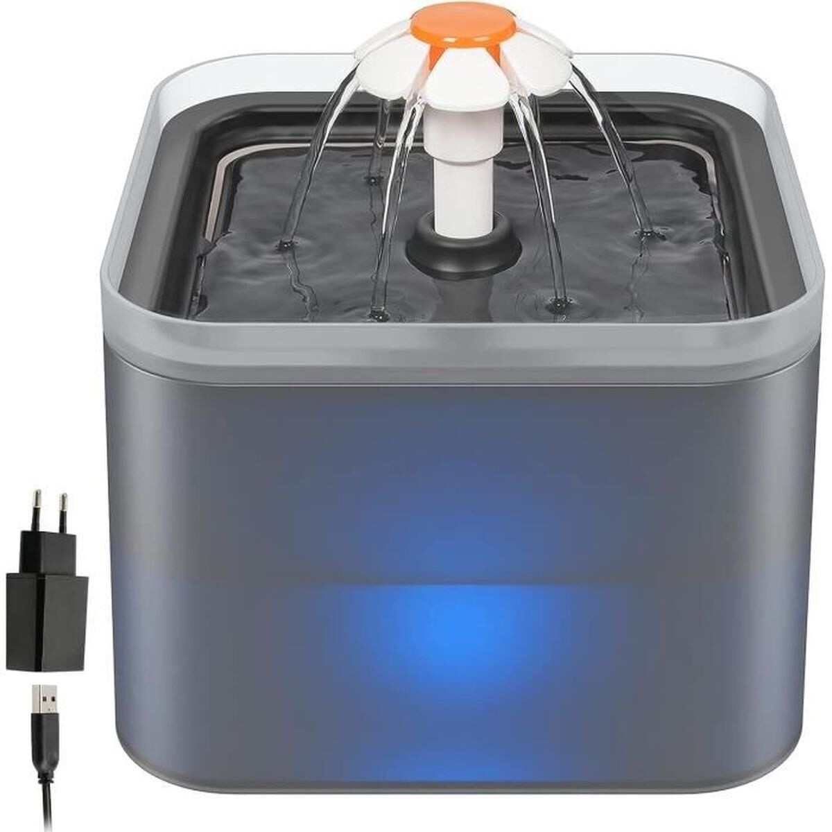 Fuente de Agua para Gato Gato 2L Fuente de Flor 3 Modos Luz LED Gris