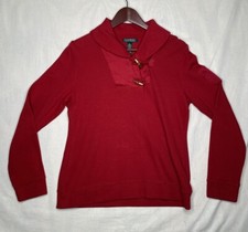 Lauren Ralph Lauren Pullover Sweater Women's L Shirt Red Long Sleeves 1/4 Button